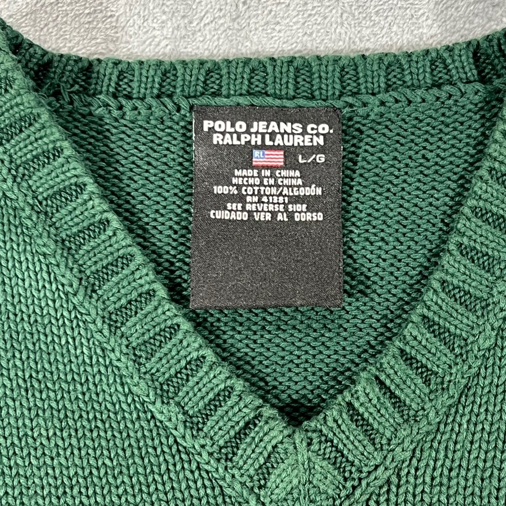 Polo Jeans Co Ralph Lauren Mens Large Green Cotton V-Neck Knit Sweater Vest L - Picture 2 of 9